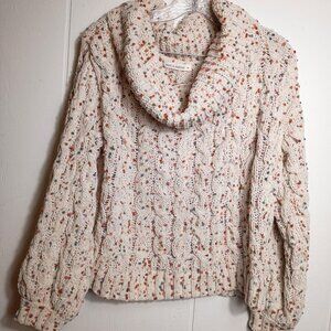 Cream Chunky Dot High Low Cowl Neck Sweater Womens M Boho Artsy Soft Warm